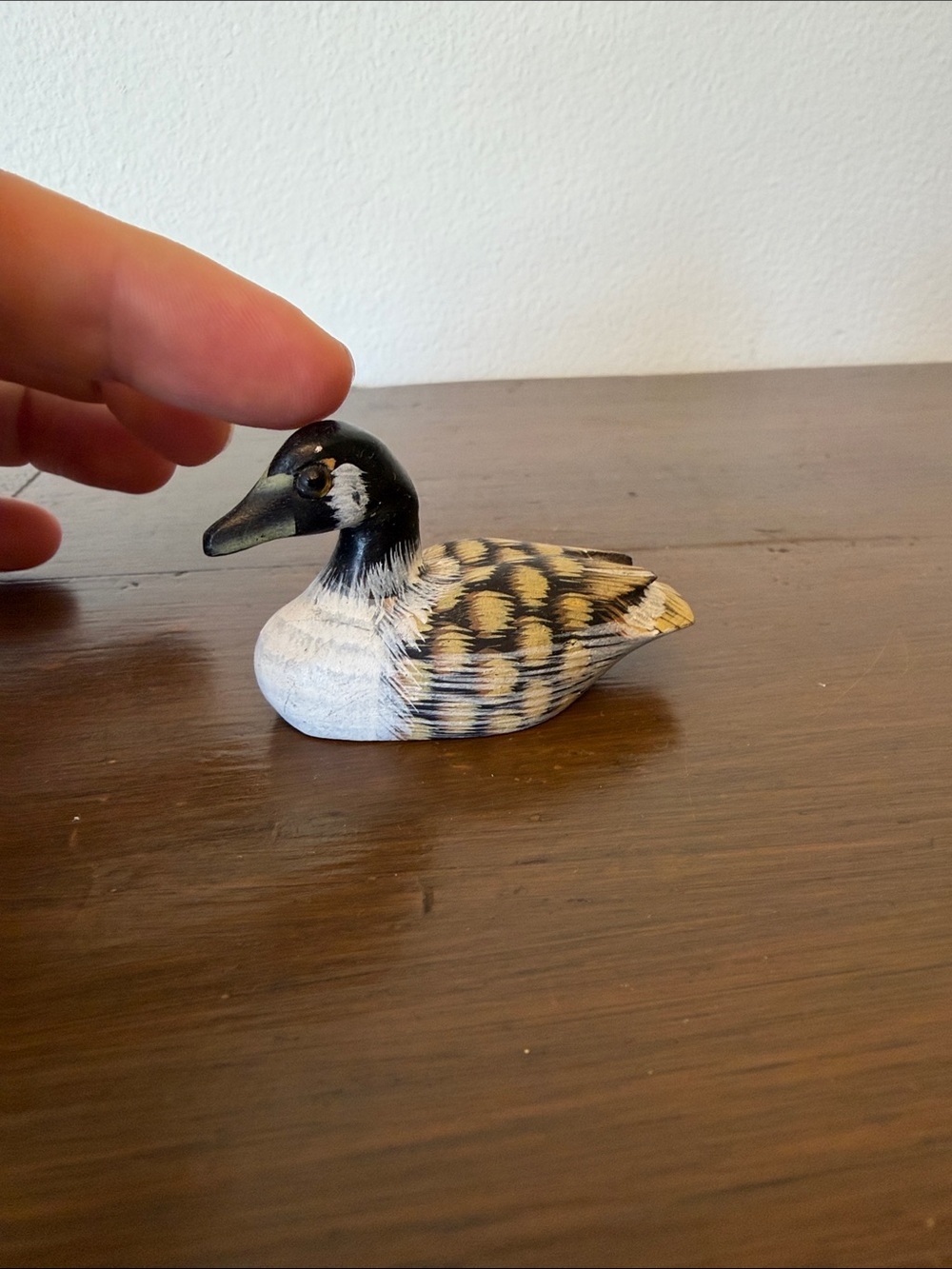 Hand-Painted Wooden Duck Decoy - Black, White & Yellow